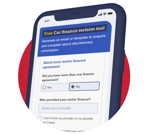 An image of a mobile phone screen displaying our free car finance reclaim tool. The image links to the tool within our car finance reclaiming guide.