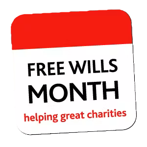 The Free Wills Month logo, which reads: "Free Wills Month, helping great charities." The link takes you to the Free Wills Month section within our Cheap and free wills guide.