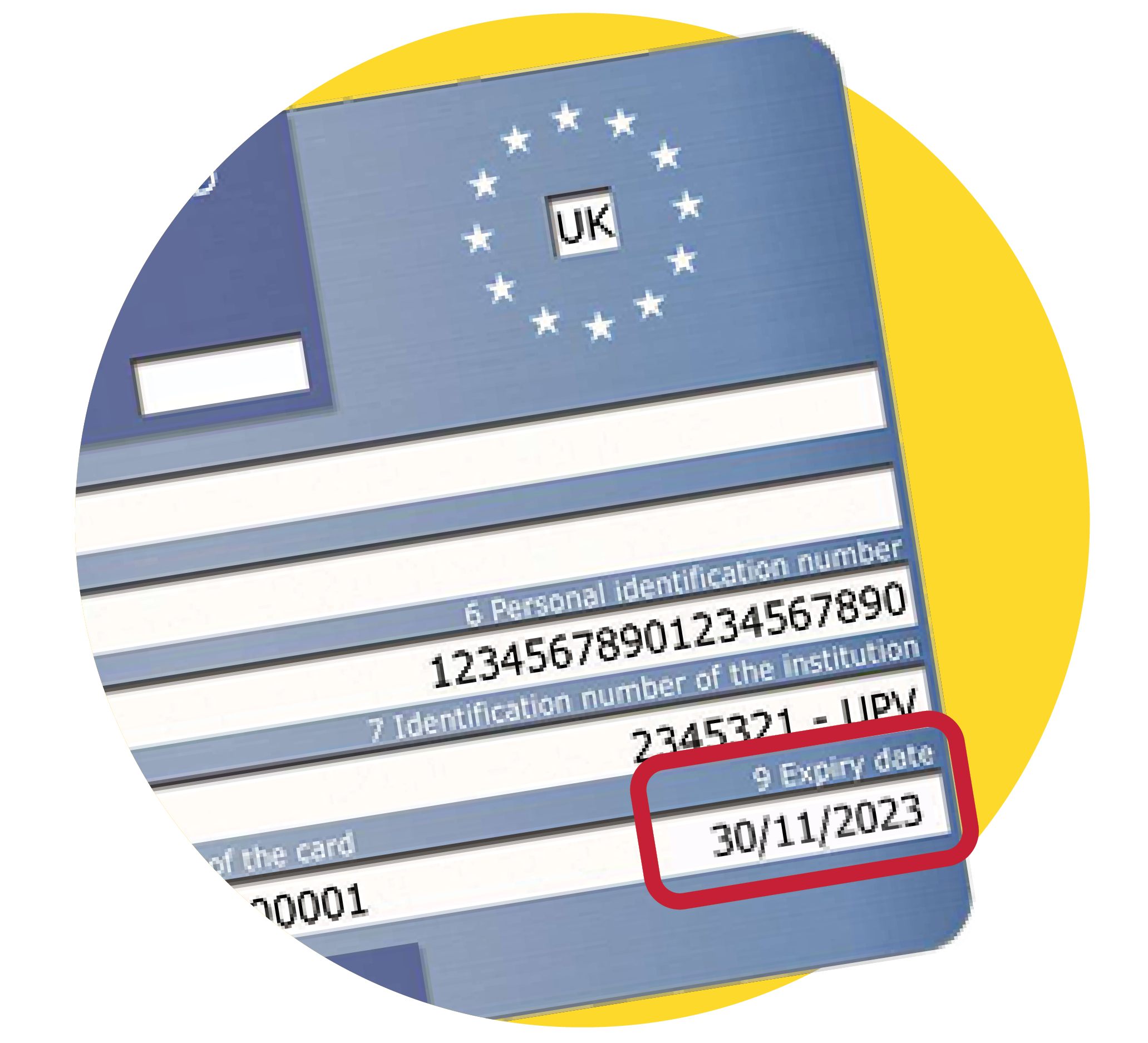An image of a GHIC, with its out-of-date expiry date of 30/11/2023 circled. Image links to our Free GHIC and EHIC guide.