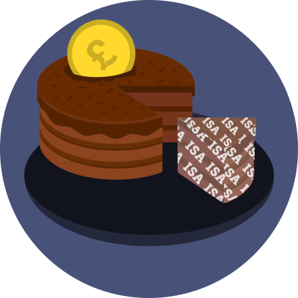 Martin's ISA analogy explained visually, showing an illustrated image of a cake with a slice taken out of it, covered in an 'ISA wrapper'. Link takes you to our Top cash ISAs guide.